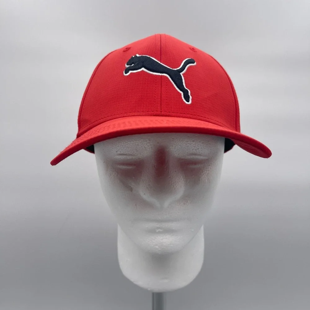 Puma PV2028-601 Size S/M Red Embroidered Logo Performance Golf Stretch Fit Hat